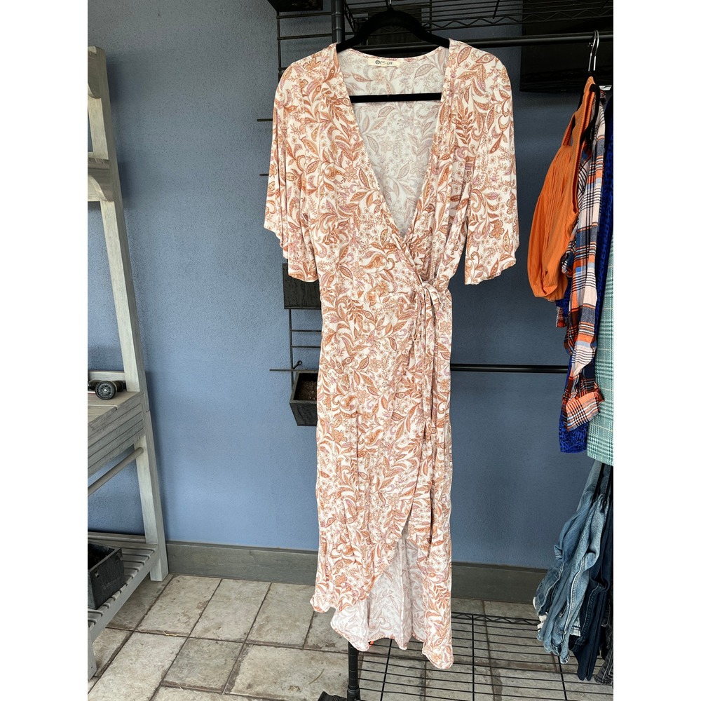 Rip Curl Floral Paisley Wrap Boho Summer Festival Maxi Dress Earthy L